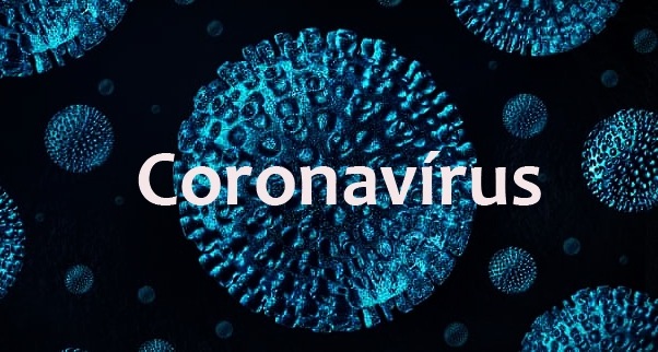 imagem escrito coronavírus com diversos círculos da cor azul